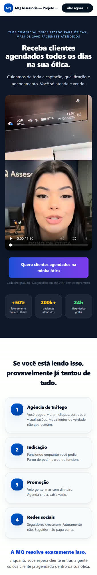 Página de captura da MQ aberta no celular, com o botão de cadastro