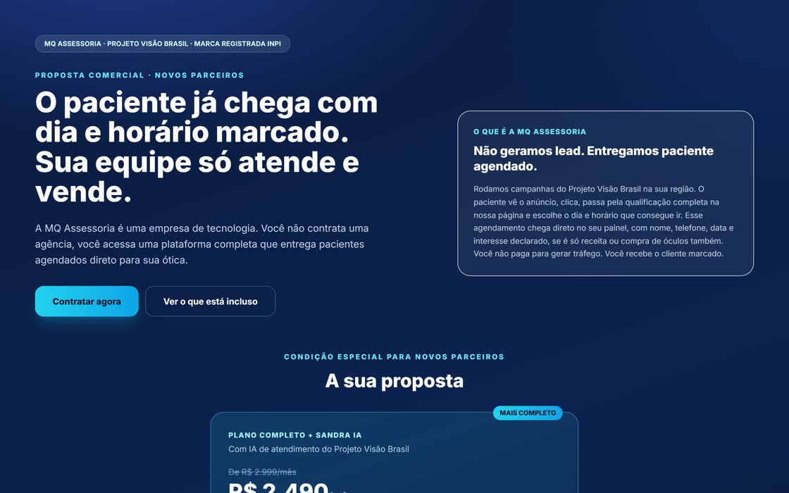 Tela dos planos da MQ Assessoria aberta no computador